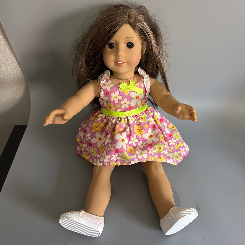 American Girl Truly Me Doll 59 Brown Hair Brown Eyes Pink Floral Dress 18 Inch